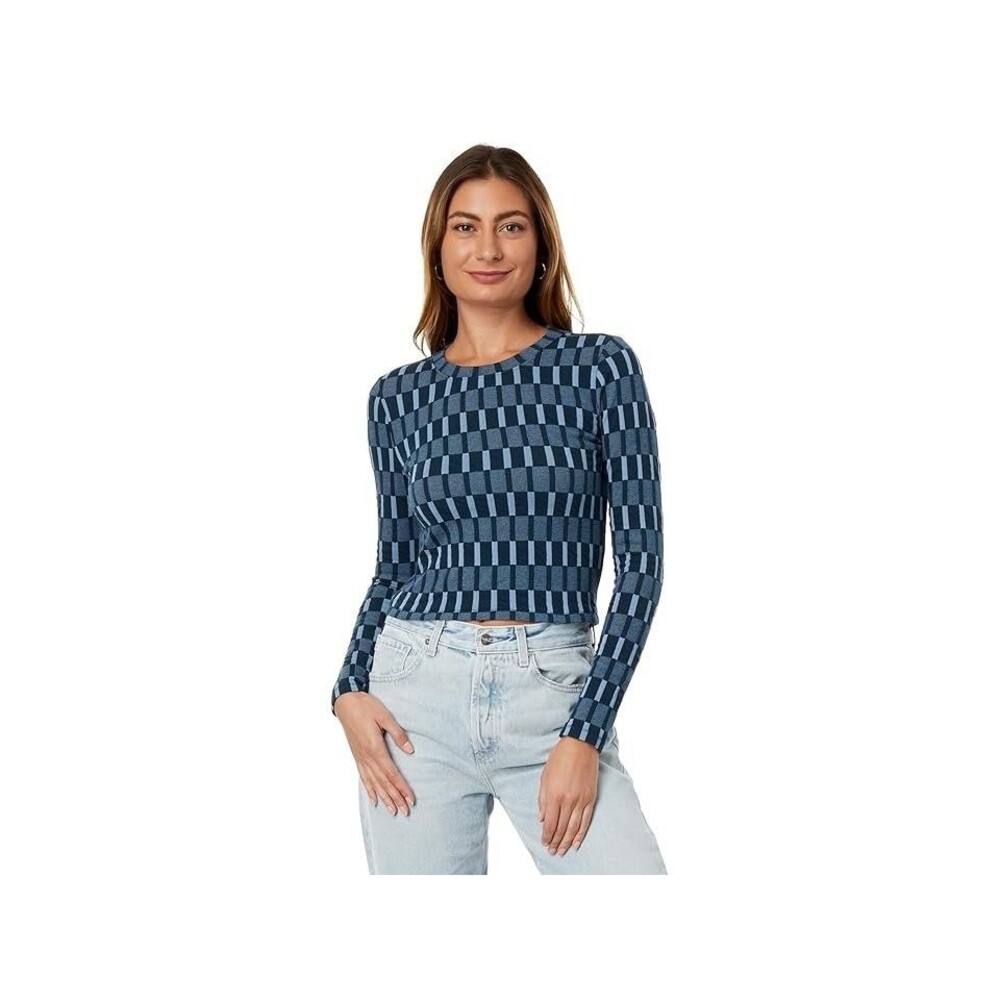 Madewell Fine Ribbed Supercrop Crewneck Long-Sleeve Tee Women's Size Small Blue